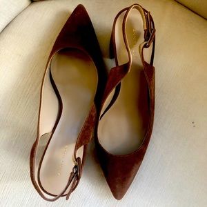 Ann Taylor brown suede sling back shoes